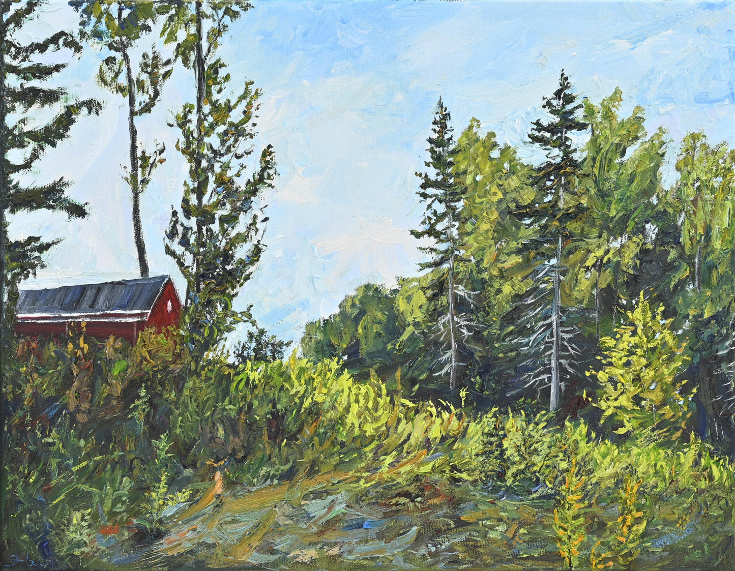 Behind the red cabin